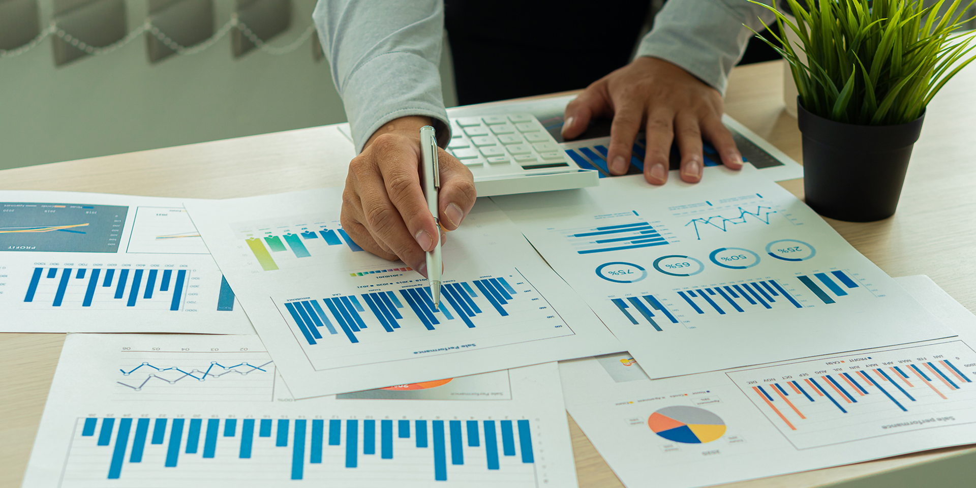 Businessman reviewing data with charts